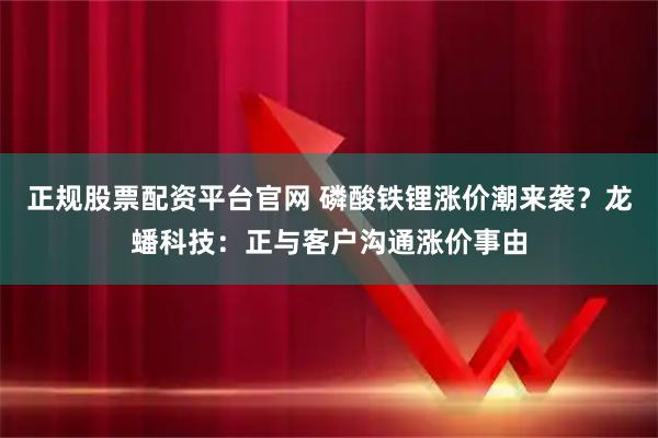 正规股票配资平台官网 磷酸铁锂涨价潮来袭?龙蟠科技:正与客户沟通涨价事由